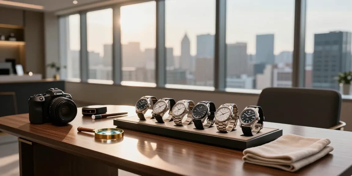 Luxury display of clone watches showcasing craftsmanship in a modern setting